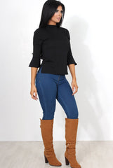 Nessa Black Bell Sleeve Top-Tops