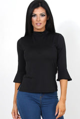 Nessa Black Bell Sleeve Top-Tops