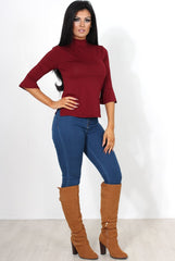 Nessa Wine Bell Sleeve Top-Tops