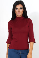 Nessa Wine Bell Sleeve Top-Tops