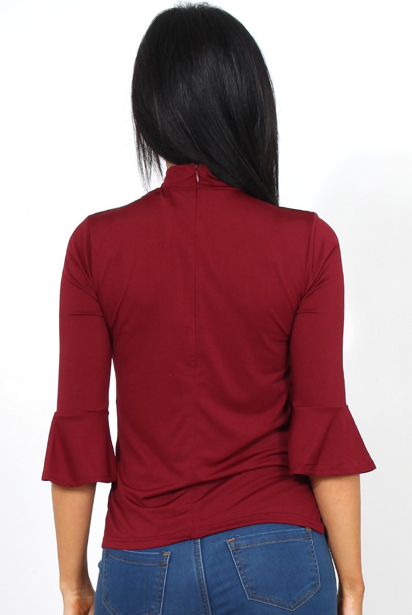 Nessa Wine Bell Sleeve Top-Tops