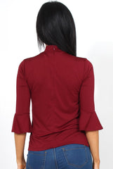 Nessa Wine Bell Sleeve Top-Tops