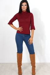 Nessa Wine Bell Sleeve Top-Tops