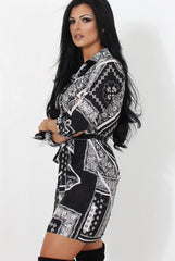 Neve Black Paisley Print Shirt Dress-Dresses