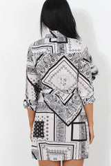 Neve White Paisley Print Shirt Dress-Dresses
