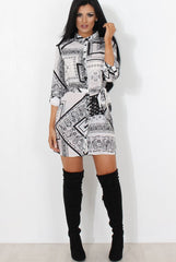 Neve White Paisley Print Shirt Dress-Dresses