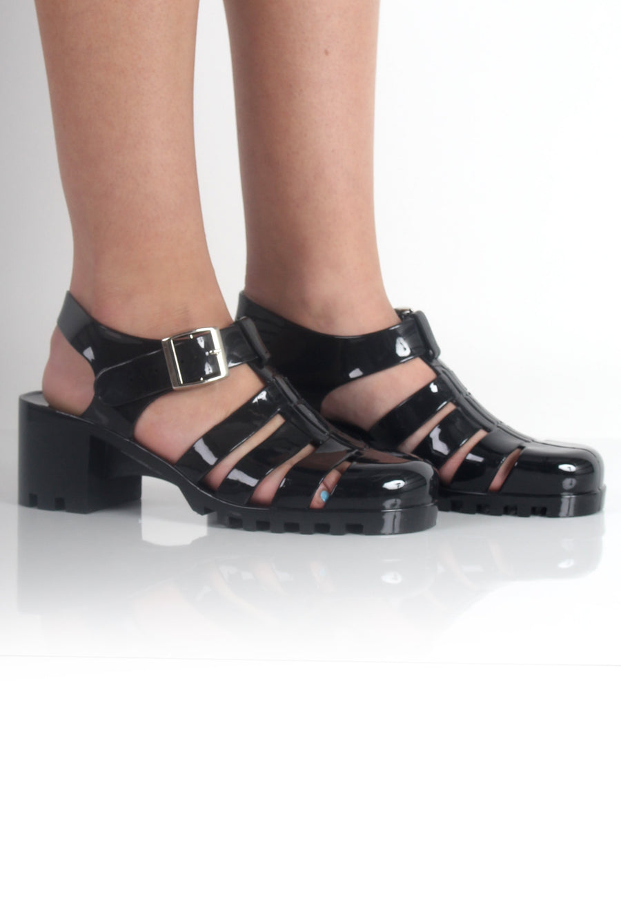 Nicki Black Heeled Jelly Sandals-Sandals