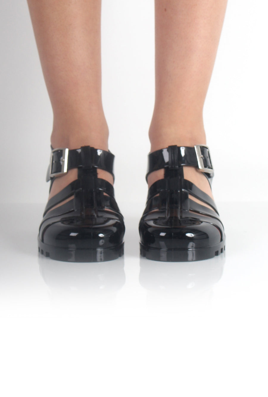 Nicki Black Heeled Jelly Sandals-Sandals