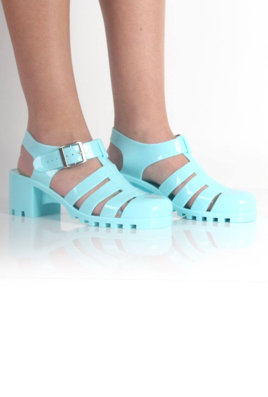Nicki Mint Heeled Jelly Sandals-Sandals