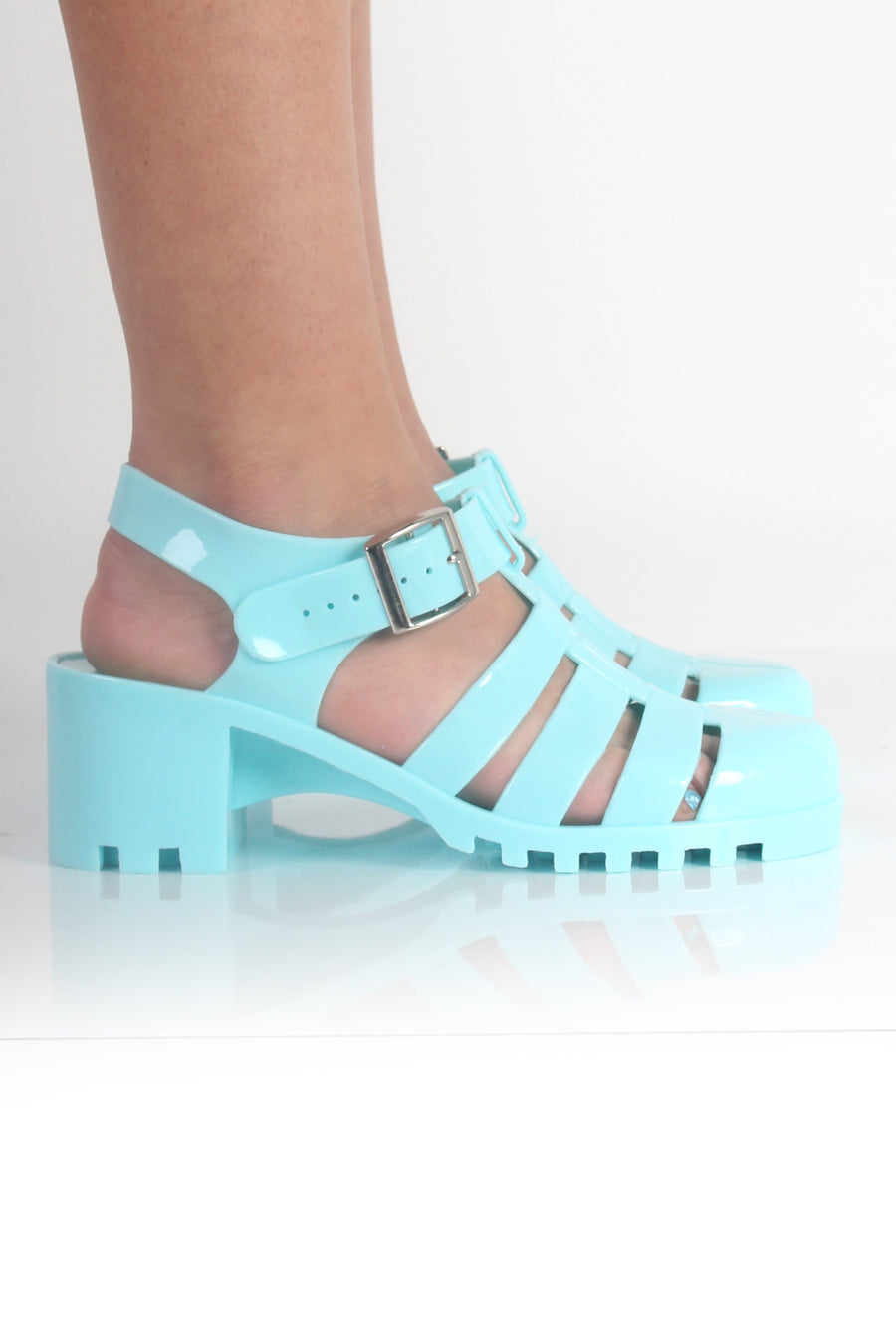 Nicki Mint Heeled Jelly Sandals-Sandals