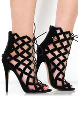 Nikki Black Suede Caged Heels-Heels