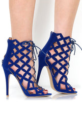 Nikki Blue Suede Caged Heels-Heels