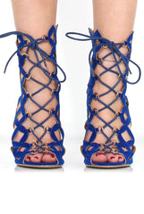 Nikki Blue Suede Caged Heels-Heels