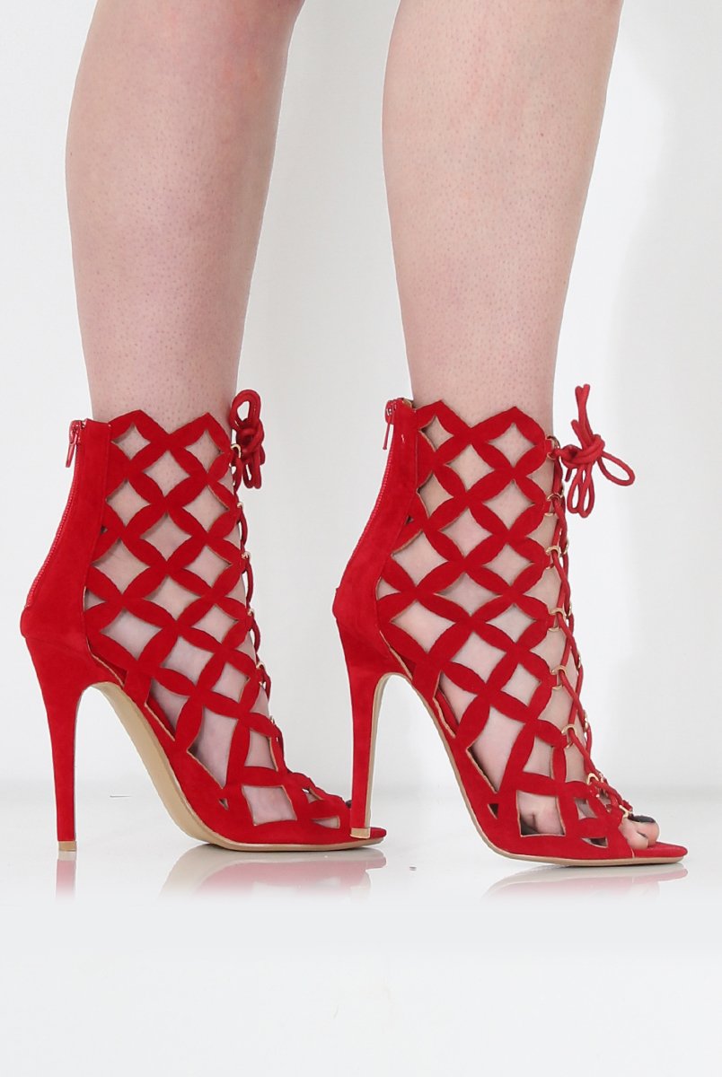 Nikki Red Suede Caged Heels-Heels