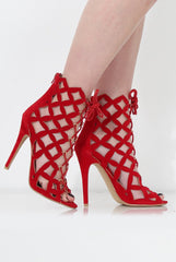 Nikki Red Suede Caged Heels-Heels