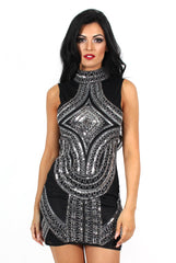 Nina Black High Neck Sequin Dress-Dresses