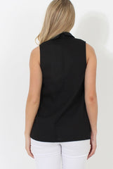 Nina Black High Neck V Front Top-Tops