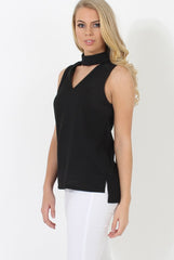 Nina Black High Neck V Front Top-Tops