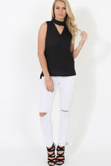Nina Black High Neck V Front Top-Tops