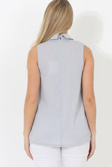 Nina Grey High Neck V Front Top-Tops
