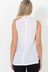 Nina White High Neck V Front Top-Tops