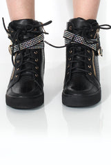 Nixie Black Snakeskin Diamante Wedged Trainers-Trainers