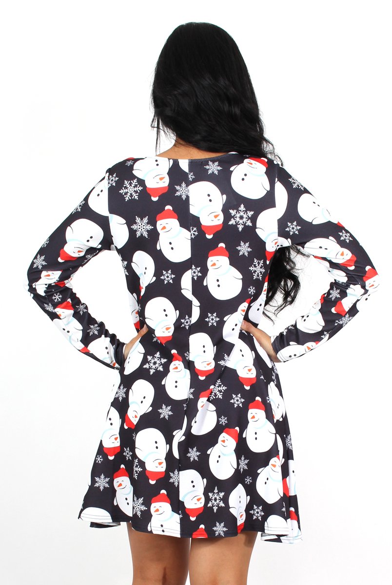 Noelle Navy Snowman Swing Dress-Dresses