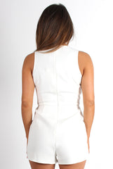 Nora White Tie Front Playsuit-Playsuits