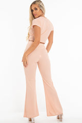 Nude Bandage Rib Tie Waist T-Shirt Trousers Co-Ord - Kalise-Co-ords