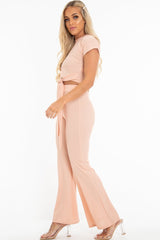 Nude Bandage Rib Tie Waist T-Shirt Trousers Co-Ord - Kalise-Co-ords