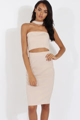 Nude Bandeau Choker Cut Out Dress - Primrose-Dresses