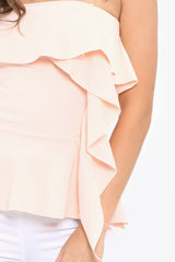 Nude Bandeau Frill Top - Priah-Tops