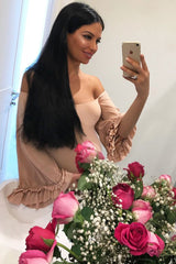 Nude Bardot Frill Flare Sleeve Bodysuit - Sofiya-Bodysuits