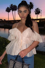 Nude Bardot Tie Front Tulle Top - Jax-Tops