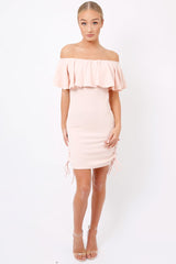 Nude Bardot Tie Up Eyelet Dress - Myra-Dresses