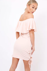 Nude Bardot Tie Up Eyelet Dress - Myra-Dresses