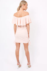 Nude Bardot Tie Up Eyelet Dress - Myra-Dresses