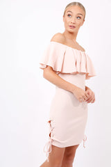Nude Bardot Tie Up Eyelet Dress - Myra-Dresses