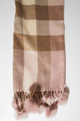 Nude Beige Tartan Pom-Pom Scarf - Aayat-Accessories