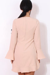 Nude Bell Sleeve Shift Dress-Caroline-Dresses