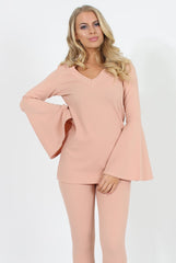 Nude Bell Sleeve Two Piece Set- Terry-Co-ords