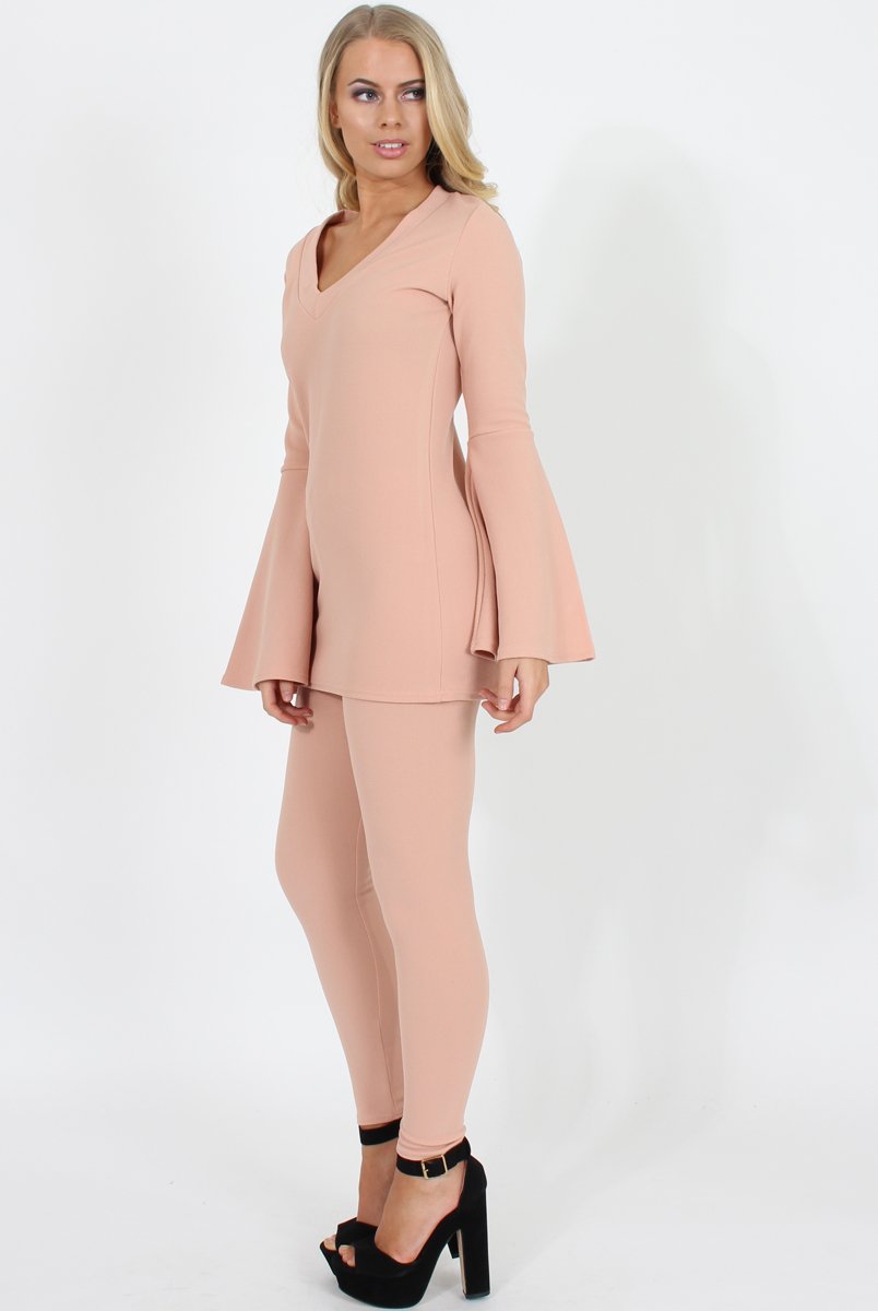 Nude Bell Sleeve Two Piece Set- Terry-Co-ords