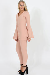 Nude Bell Sleeve Two Piece Set- Terry-Co-ords