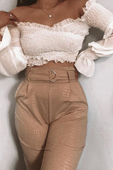 Nude Belted Croc Print Tapered Trousers - Aasia-Trousers
