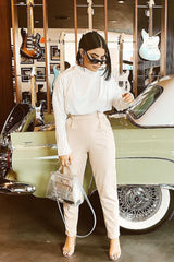 Nude Belted Croc Print Tapered Trousers - Aasia-Trousers