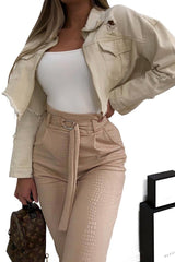 Nude Belted Croc Print Tapered Trousers - Aasia-Trousers