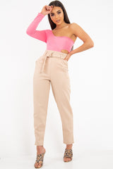 Nude Belted Croc Print Tapered Trousers - Aasia-Trousers
