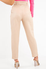 Nude Belted Croc Print Tapered Trousers - Aasia-Trousers