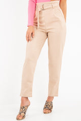 Nude Belted Croc Print Tapered Trousers - Aasia-Trousers