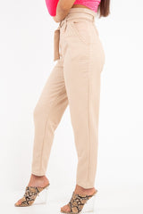 Nude Belted Croc Print Tapered Trousers - Aasia-Trousers